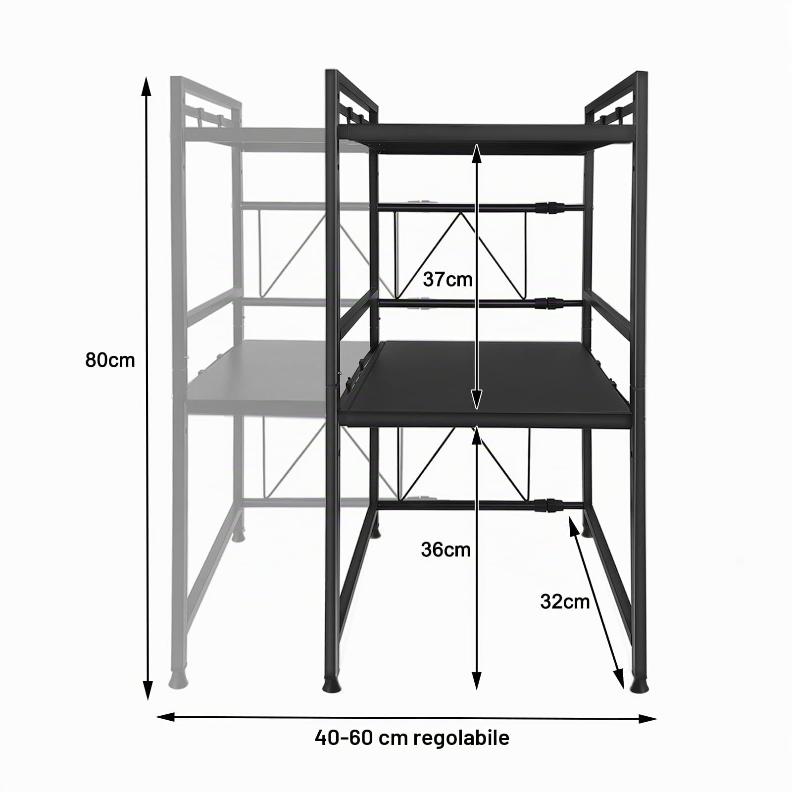 LARS360 Scaffale espandibile per microonde, supporto per microonde a 3 livelli, scaffale da cucina in acciaio al carbonio, portaoggetti per microonde per la cucina e l'archiviazione (nero), LARS