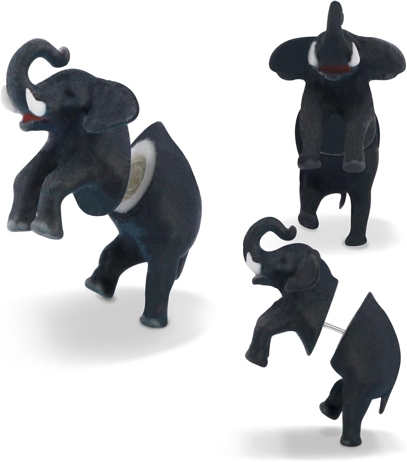3D Printed Hand-Painted Elephant Stud Earrings, Eco-Friendly Resin, 925 Silver Post Hypoallergenic, Handmade Fun Animal Earrings, Gifts for Women and Men