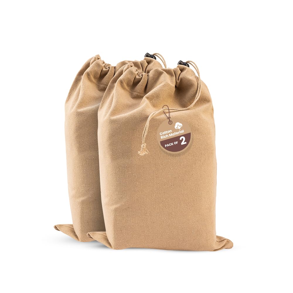 LFH Cotton Rich Shoe Storage Bags with Drawstring, Dustproof Breathable Reusable Organizer, Perfect For Travel, Dorm, Hotel, College, Gym, Easy to Carry, Machine Washable 12"x17" (Pack of 2) - Beige
