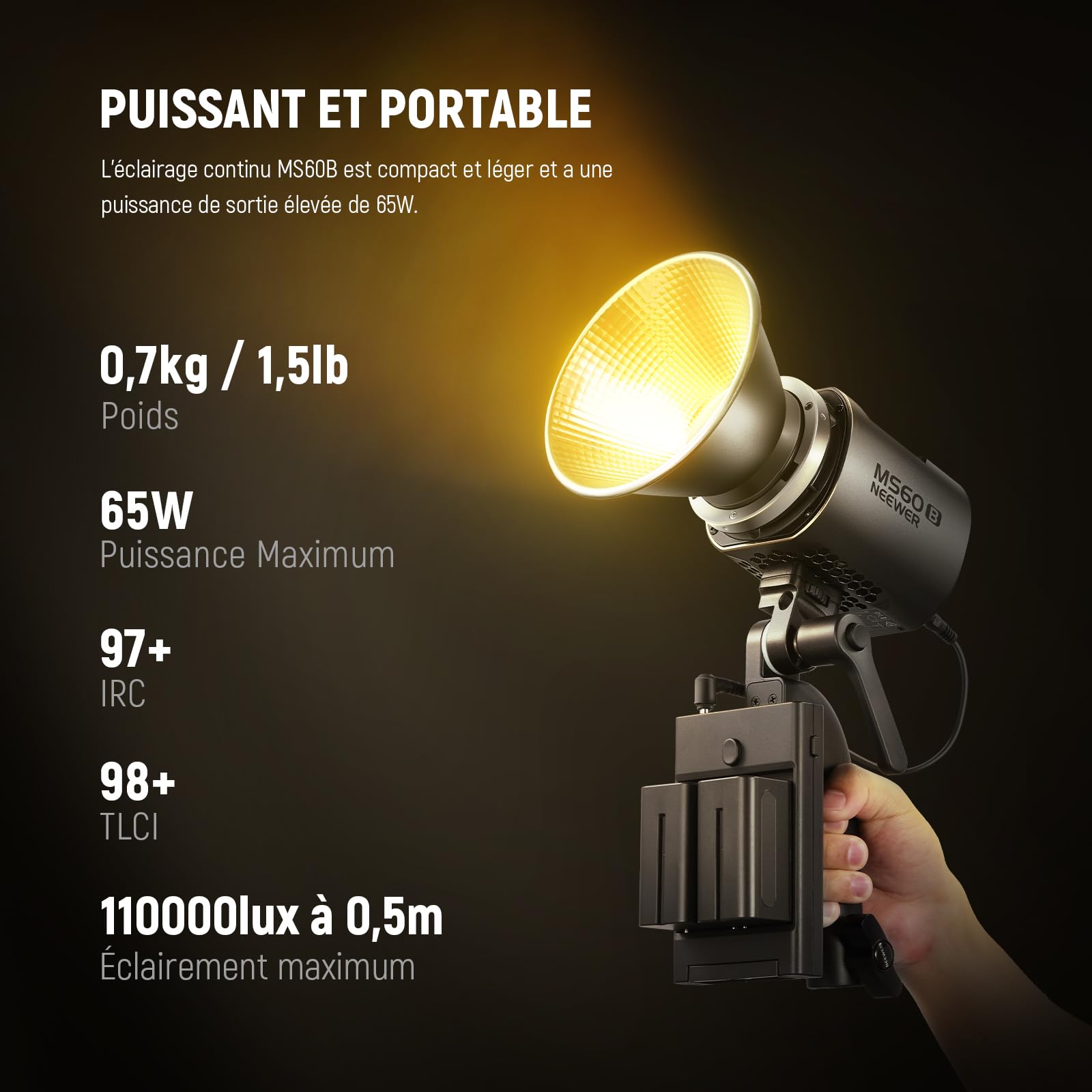 NEEWER MS60B 65W COB Video Light Kit avec 2.4G/Application Contrôle à Distance, Bicolore Éclairage Continue LED, Monture Bowens Lumière Photo Studio