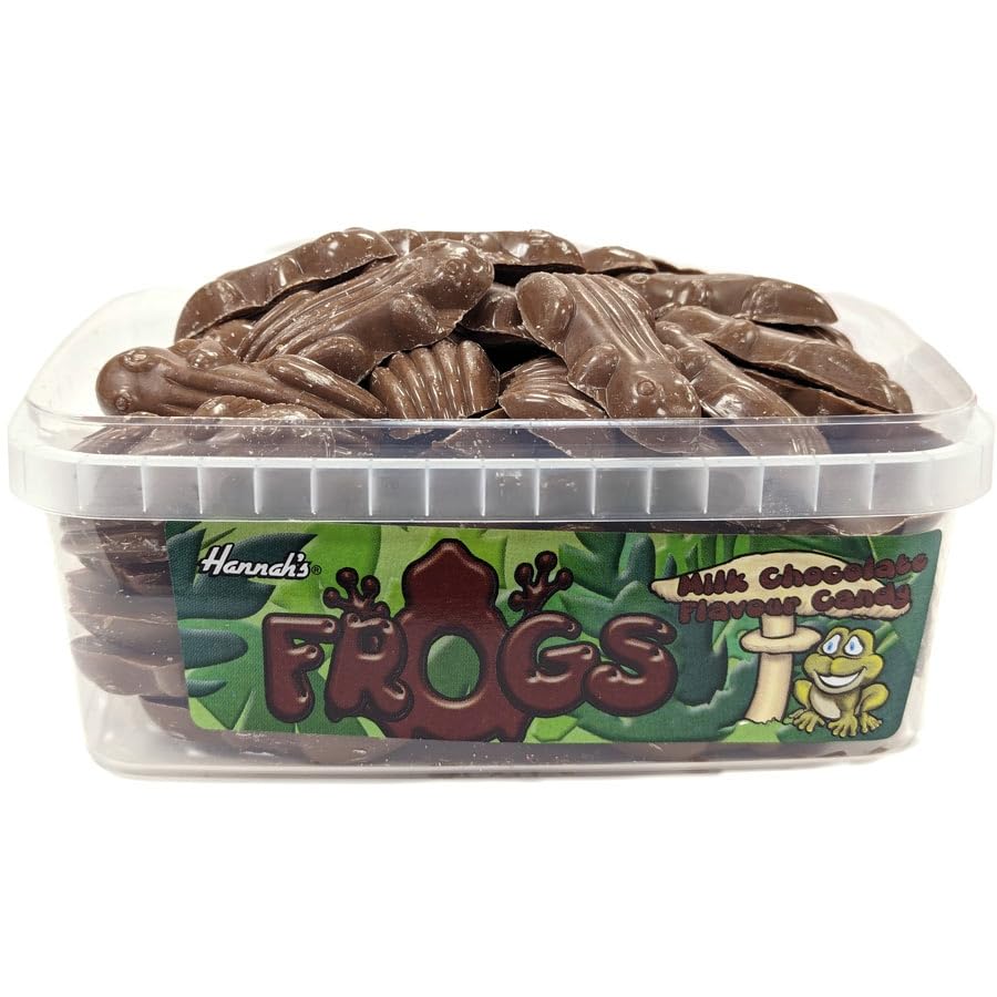 Hannahs Chocolate Frogs 600g Resealable Tub | Soft Milky Chewy Sweet Shop Classic | Ideal for Sharing Gifting and Party Treats.