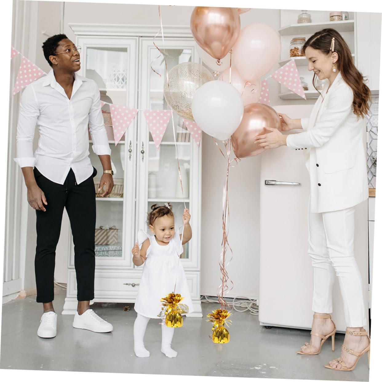 8 Stück Folienballongewichte Gold aus Pvc für Partydekoration und Hochzeit | Ballonzubehör im Eleganten Design, Stabile Gewichtblöcke für Heliumballons, Verhindert Wegfliegen