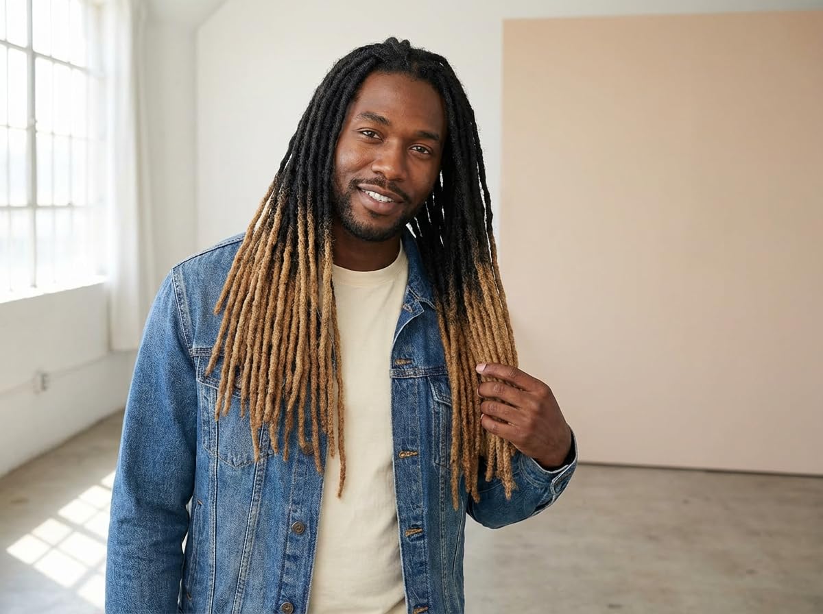 10 Strands Locs Extensions Human Hair Dreadlock Hair Extensions 1B27 Blonde Tips Ombre Color,Fully Handmade For Man/Women Can Be Dyed And Twisted 12 Inch, 0.16inch Thickness