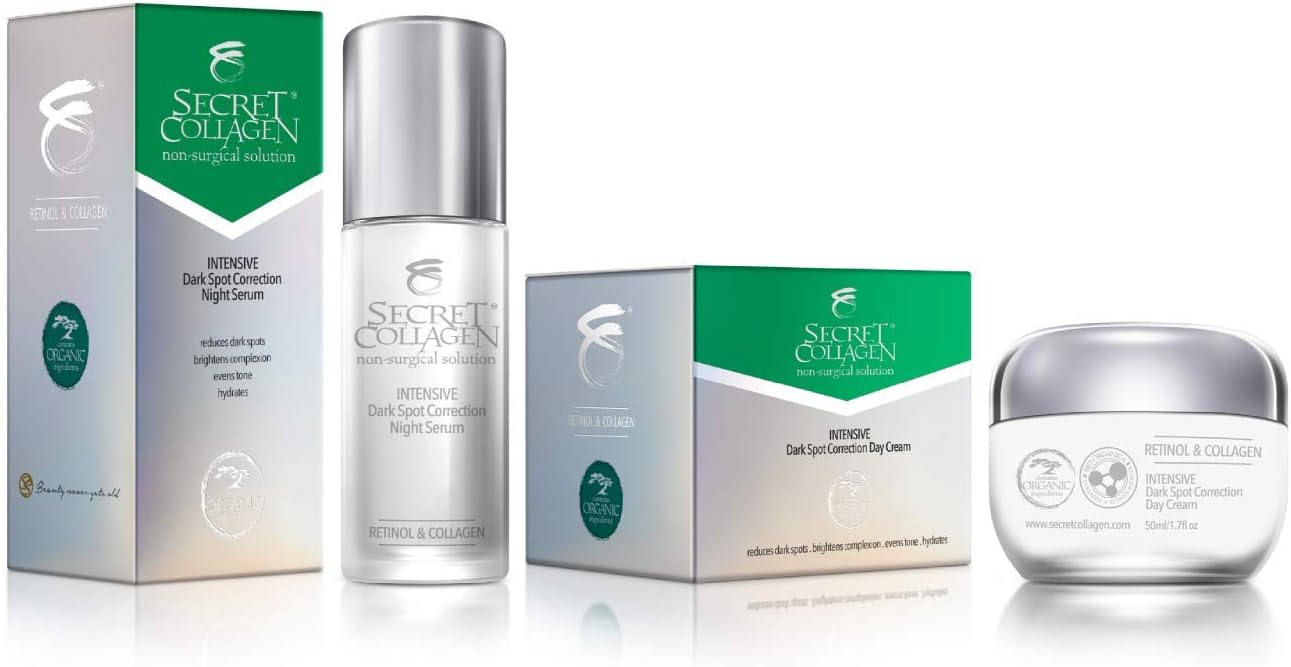 Secret Collagen Intensive Dark Spot Remover Night Serum and Intensive Dark Spot Remover Day Cream Value Pack, Contains Collagen & Retinol, Removes Skin Tags, Hydrates, Replenishes & Illuminates Skin