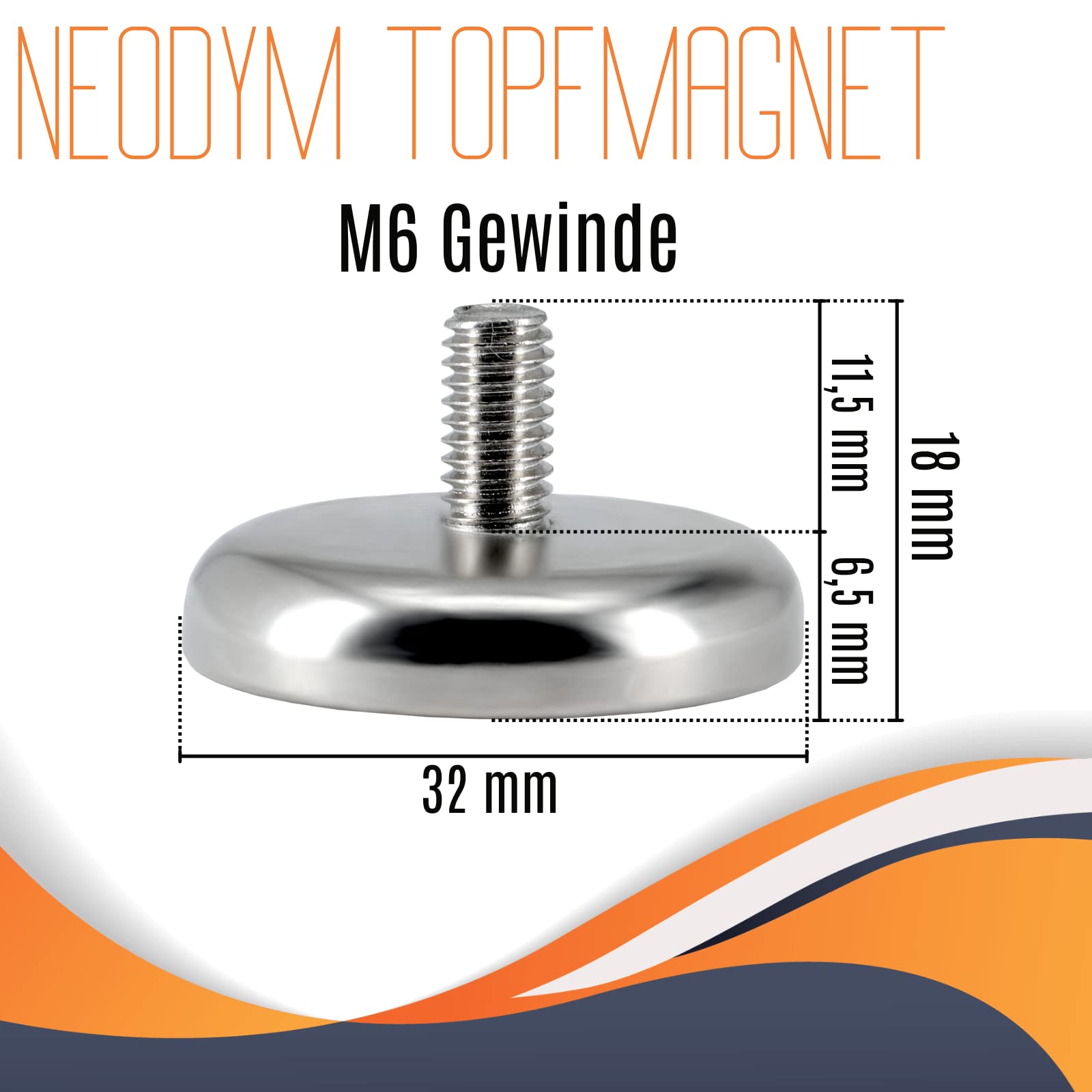 Ösenmagnete 8x (25 Kg Haftkraft) - Starke Neodym Magnete Mit M5 Gewinde, 32 Mm