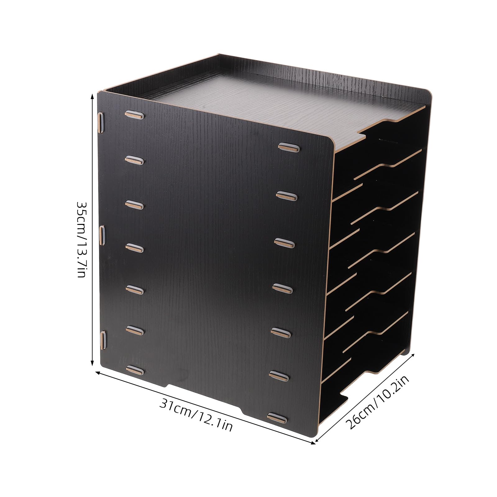 TEHAUX Organizador de Documentos de Madera con 7 Niveles para Oficina, Diseño Natural y Color Negro, Adecuado para Escritorios y Espacios de Trabajo