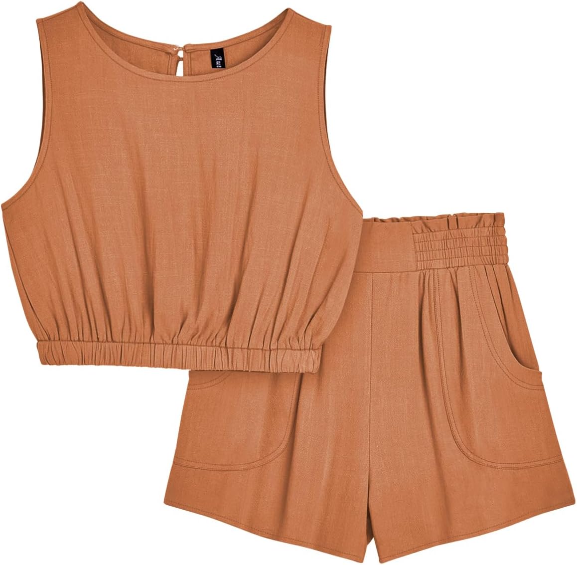 AUTOMET Women's Summer 2 Piece Outfits Shorts Sets Sleeveless Round Neck Crop Tank Top and High Waisted Short with Pockets