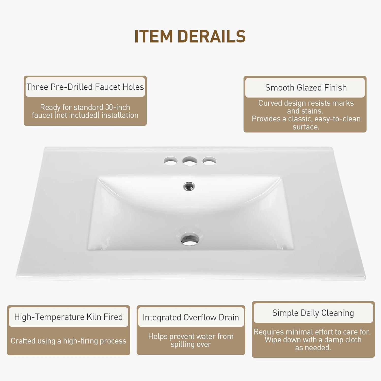 RALGEND 30" Bathroom Vanity with Sink, Freestanding Bathroom Vanity Storage with Fluted Cabinet Doors, Modern Farmhouse Bathroom Sink Cabinet with Door-Mounted Shelves, White