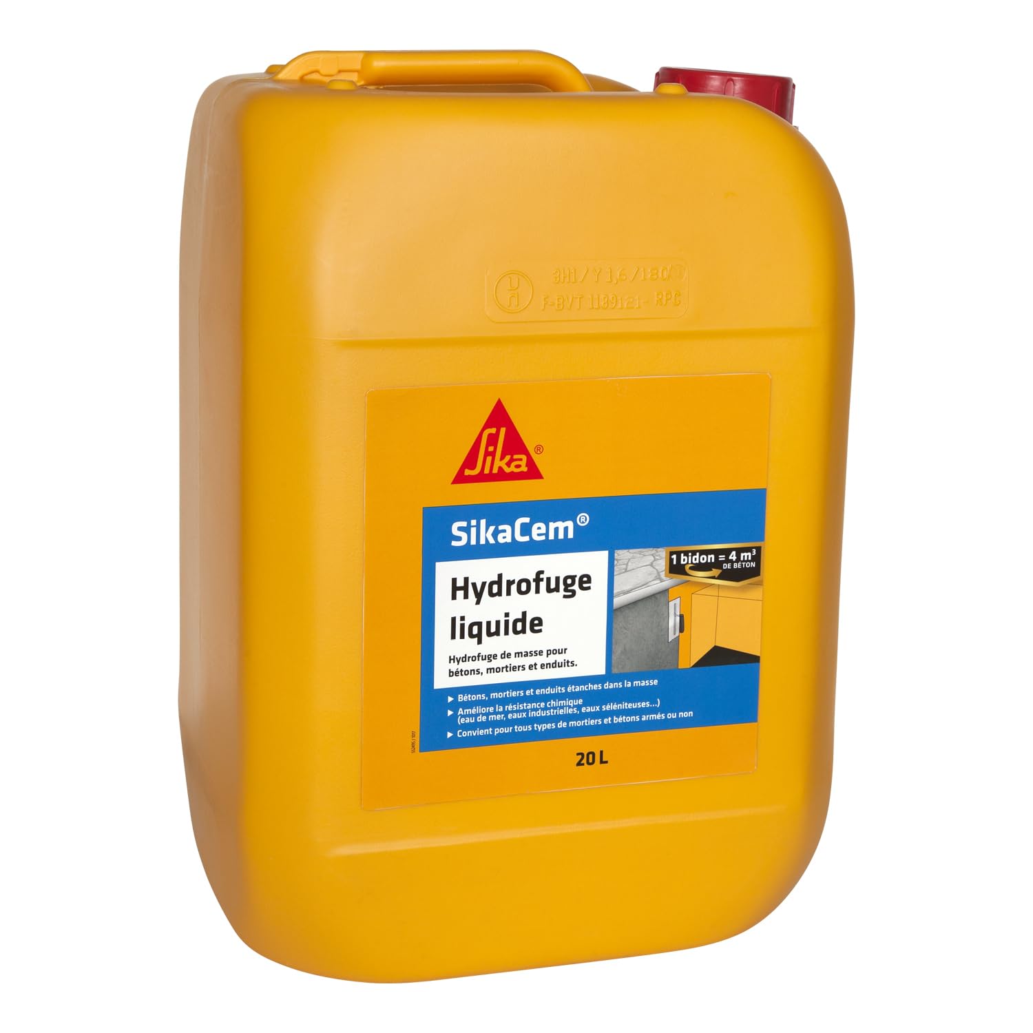 SIKA SikaCem Blanc Hydrofuge de Masse Liquide 20L pour bétons, mortiers et enduits
