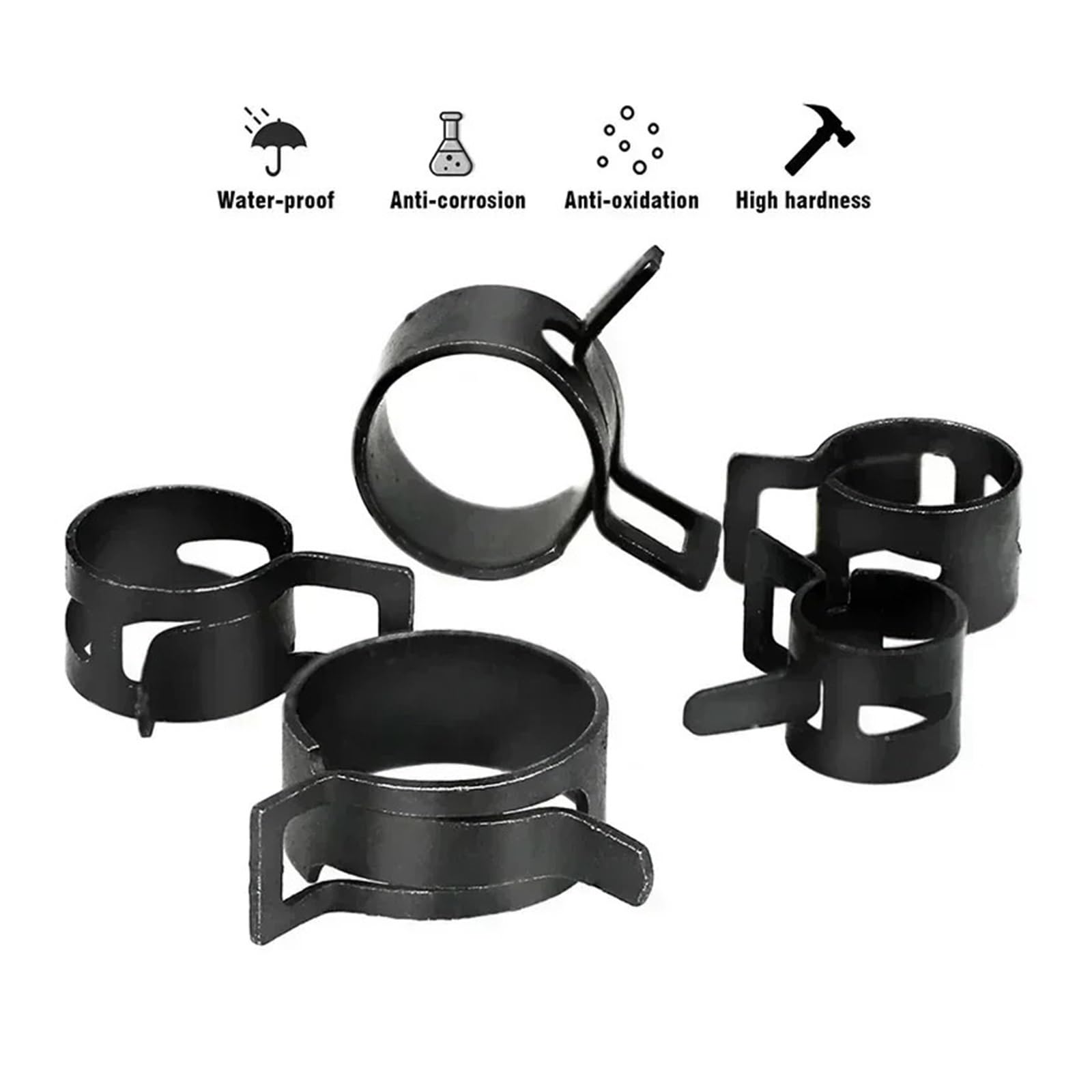165 Uds 6-22mm Negro Resorte De Vacío Combustible Aceite Manguera Agua Clip Tubo for Abrazadera Banda Sujetador Metal Surtido