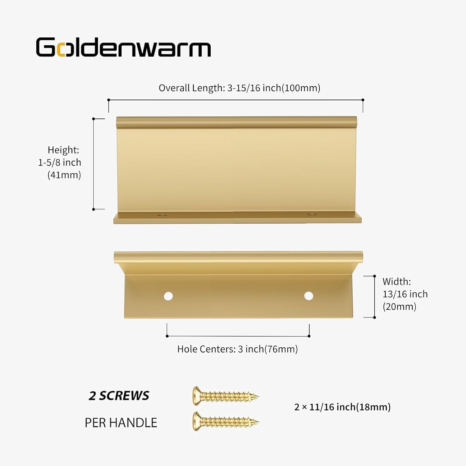 goldenwarm 100 Pack Gold Finger Edge Pulls Drawer Finger Pulls Champagne Gold Kitchen Hardware Handles Bedroom Dresser Drawers,3in Hole Center