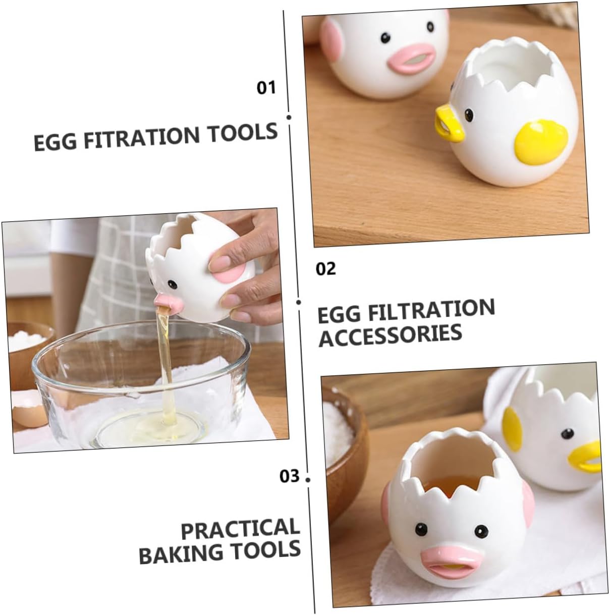2 Pcs Cute Ceramic Egg White Separators Practical Kitchen Baking Tools for Simple Egg Yolk Filtration and Extraction for Home Coffee Shop Hotel Use