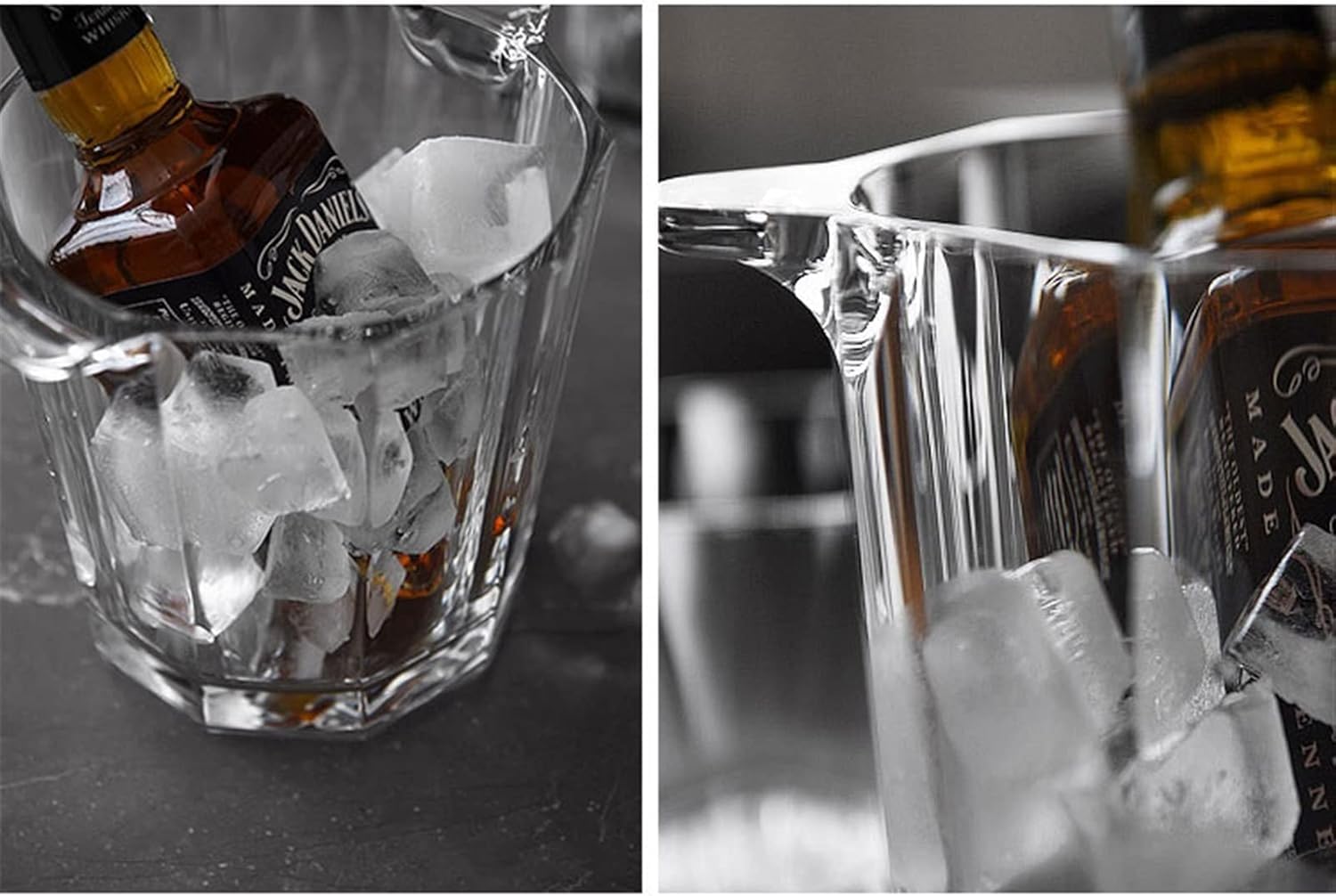 Cubitera Botella Vino Cubo de Hielo de Vidrio Transparente con manijas portátiles y Bebida de Hielo bañera 1.6l Recipiente de Hielo para Vino de Cerveza de champán