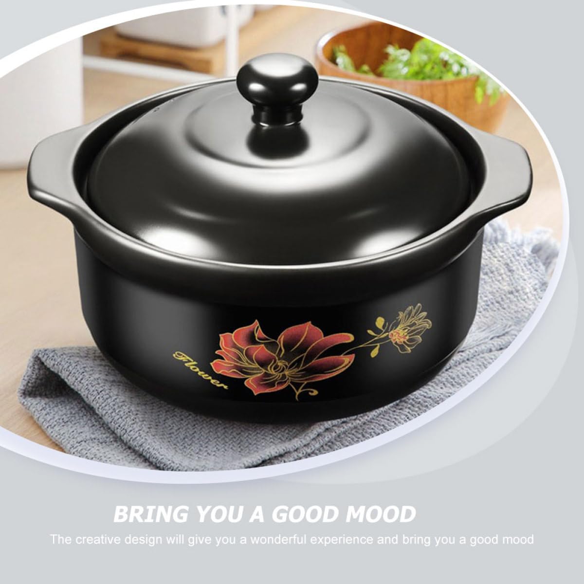 VILLCASE Casseruola in Ceramica da Cucina 1600ml per Zuppe e Stufati, Resistente al Calore, Design Creativo e Distribuzione Uniforme del Calore, per 1-2 Persone in Cucina