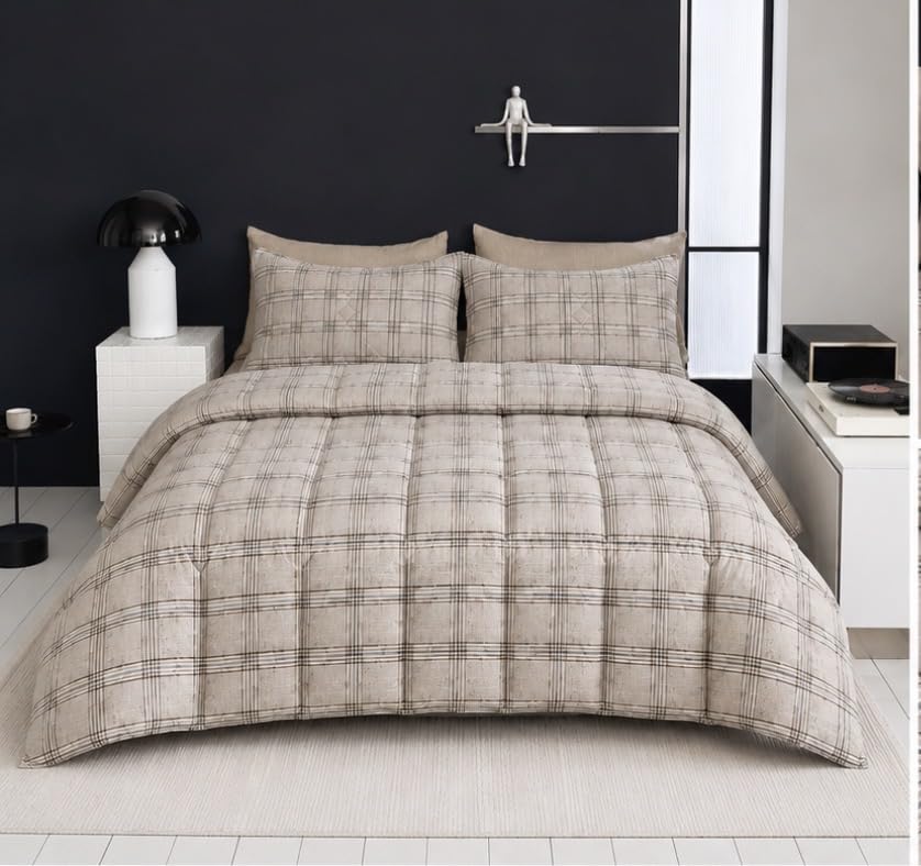 Carnival Beige Plaid Quilting Bedcover Set | All Season Use, Lightweight Comforter, Soft Bedspread, King & Queen Size, Decorative Design-image-28