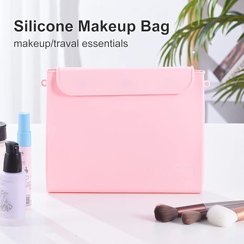 Miniatura 2 de Whisary Bolsa de maquillaje de silicona con soporte para brochas de maquillaje de viaje, bolsa de cosméticos de moda para mujeres, rosado (pink-3),