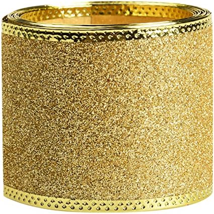 5 Yards Gold 2.5 Inch Wide Wired Edge Glitter Shiny Ribbon Roll Sparkly Fabric Gorgeous Ribbon for Arts Crafts Sewing for Christmas Tree Bows Floral Wreath Craft Gift Wrapping (Gold)