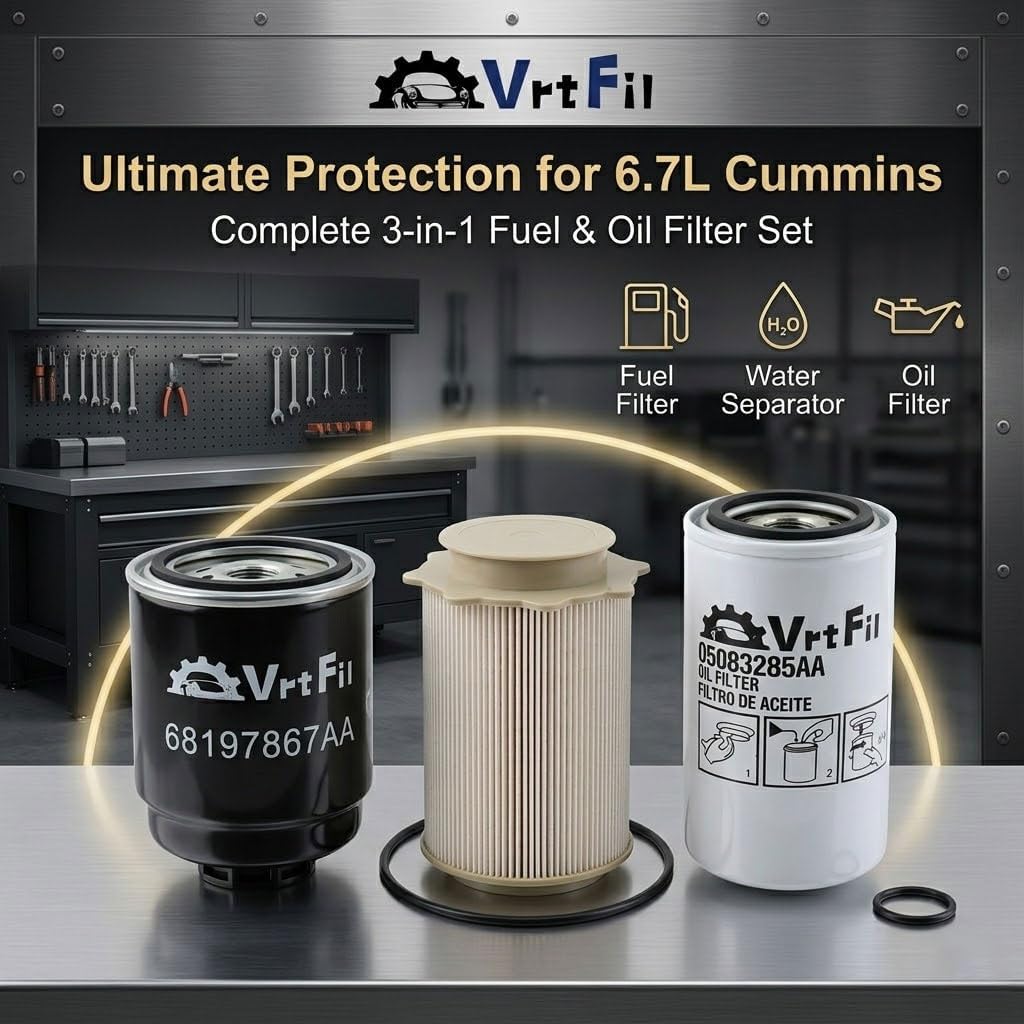 6.7L Cummins Fuel Filter Water Separator Oil Filter Set Replacement for 2013-2018 Dodge Ram 2500/3500/4500/5500 - Replaces OE 68197867AA, 68157291AA, 5083285AA