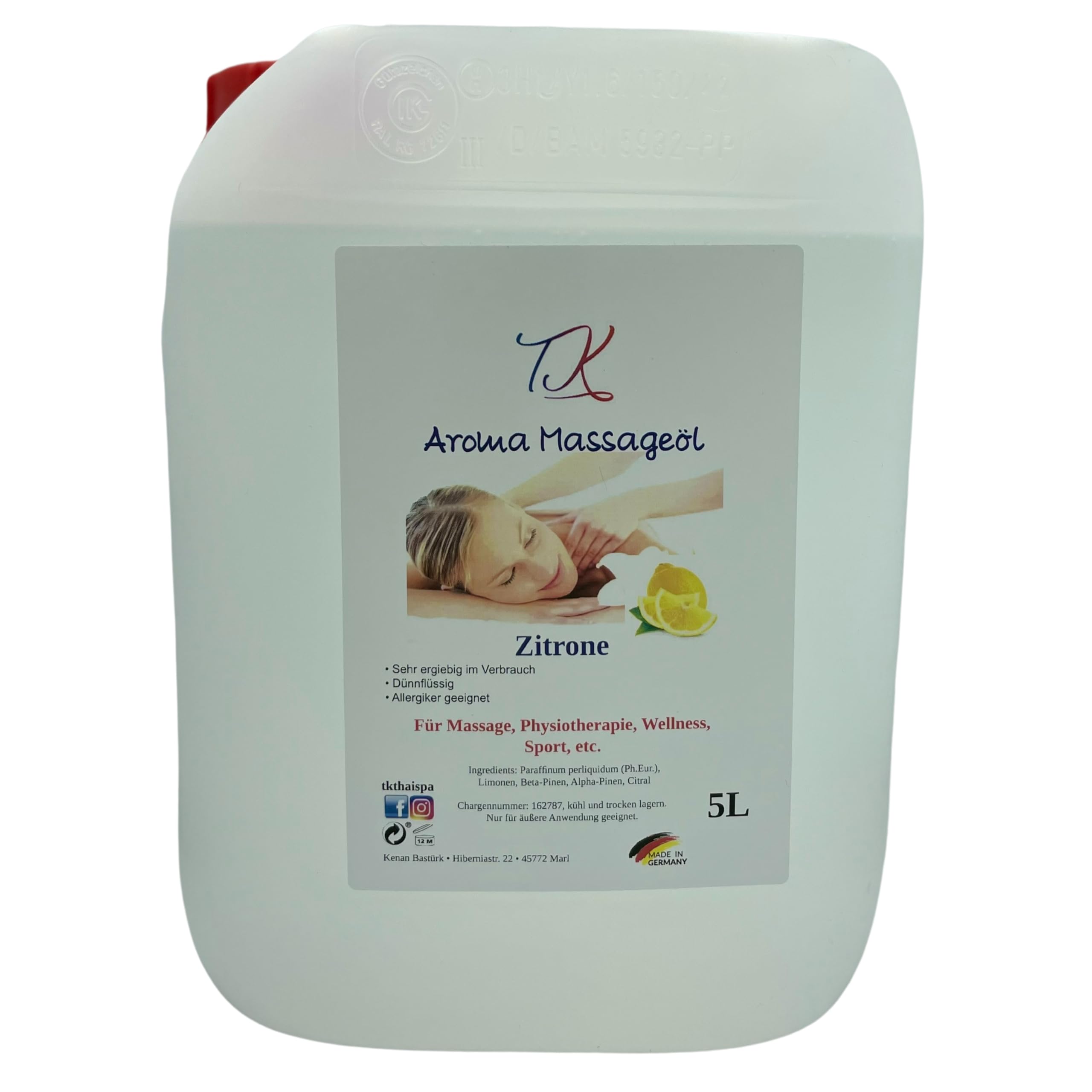 Lot de 9 huiles de massage aromatiques (2 x 500 ml) pour massage, physiothérapie, bien-être, sport, etc. Qualité pharmaceutique (1000 ml, jasmin et citron)