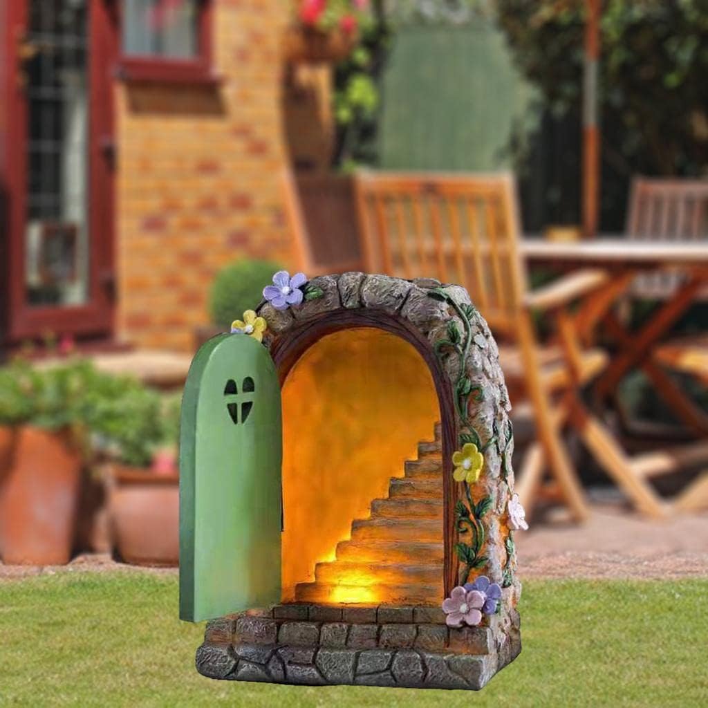 Door Solar Light Miniature Ornament, 15cm Garden Accessory