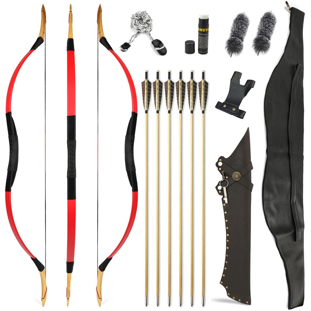 Archery Traditional Recurve Bow and Arrows Set Wooden Handmade Mongolian Horsebow Hunting Bow 20-50lbs Longbow for Adult Hunting Practice (Type 25, 45lbs) — image 1