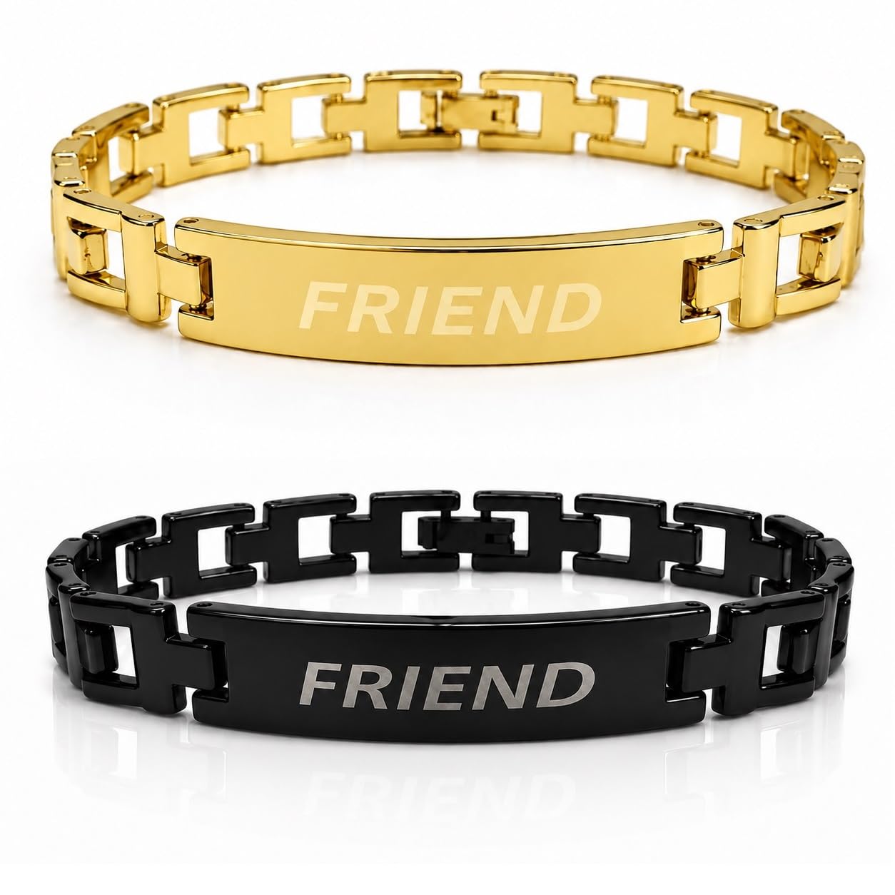 Premium Golden & Black Friendship Bracelet Stainless Steel Friend Engraved ID Plate Link Chain Bracelet, Best Friend Gift & Fashion Jewelry-image-48