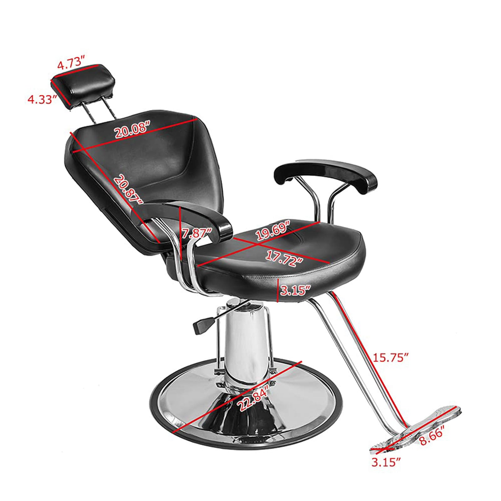 TFDRSEXVD Hydraulische Roll-Dreh-Friseurstühle Liegende Friseurstühle 360-Grad-Drehung für Friseursalon-Spa-Ausrüstung,Schwarz