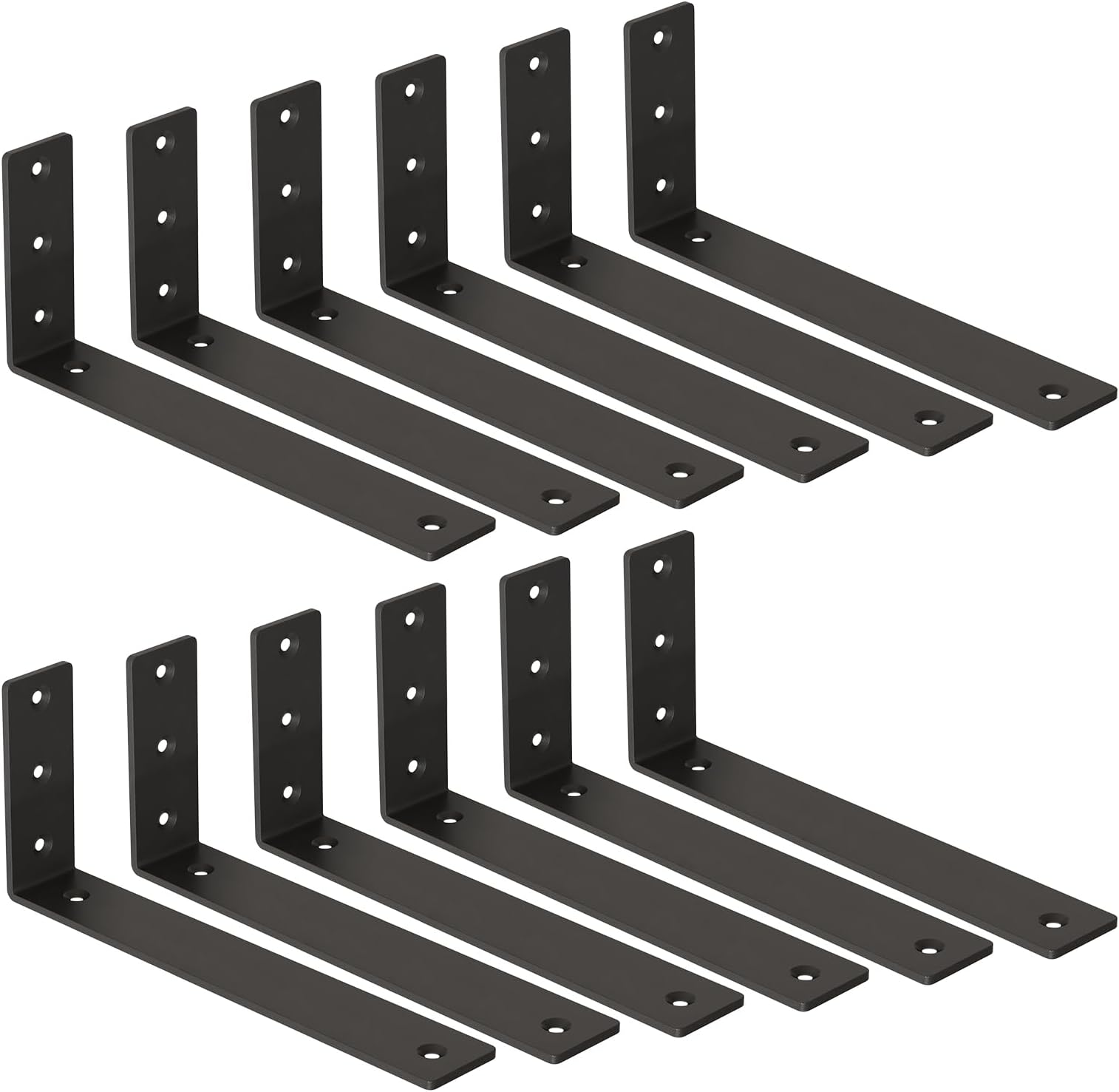 Iron Floating Shelf Brackets ,Black Hidden L ( L 12" x H 6" x W1.5, /5 Inch Thicked ),Heavy Duty Rustic Industrial Metal for Shelf Support DIY Decorative Mounting Hardware (12Pc )