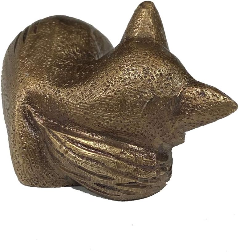 2-1/2" Antiqued Brass Sleeping Fox Paper Weight Tabletop Lodge Cabin Decor