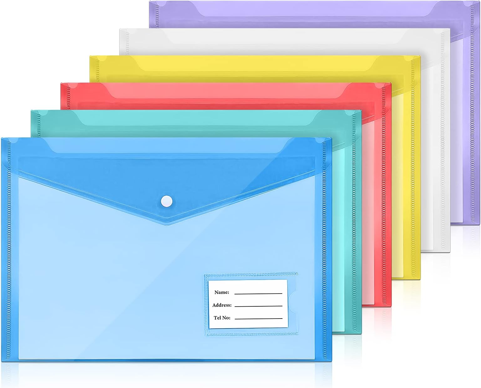 Plastic File Folder, A4 Size Clear Document Folders with Label Pocket