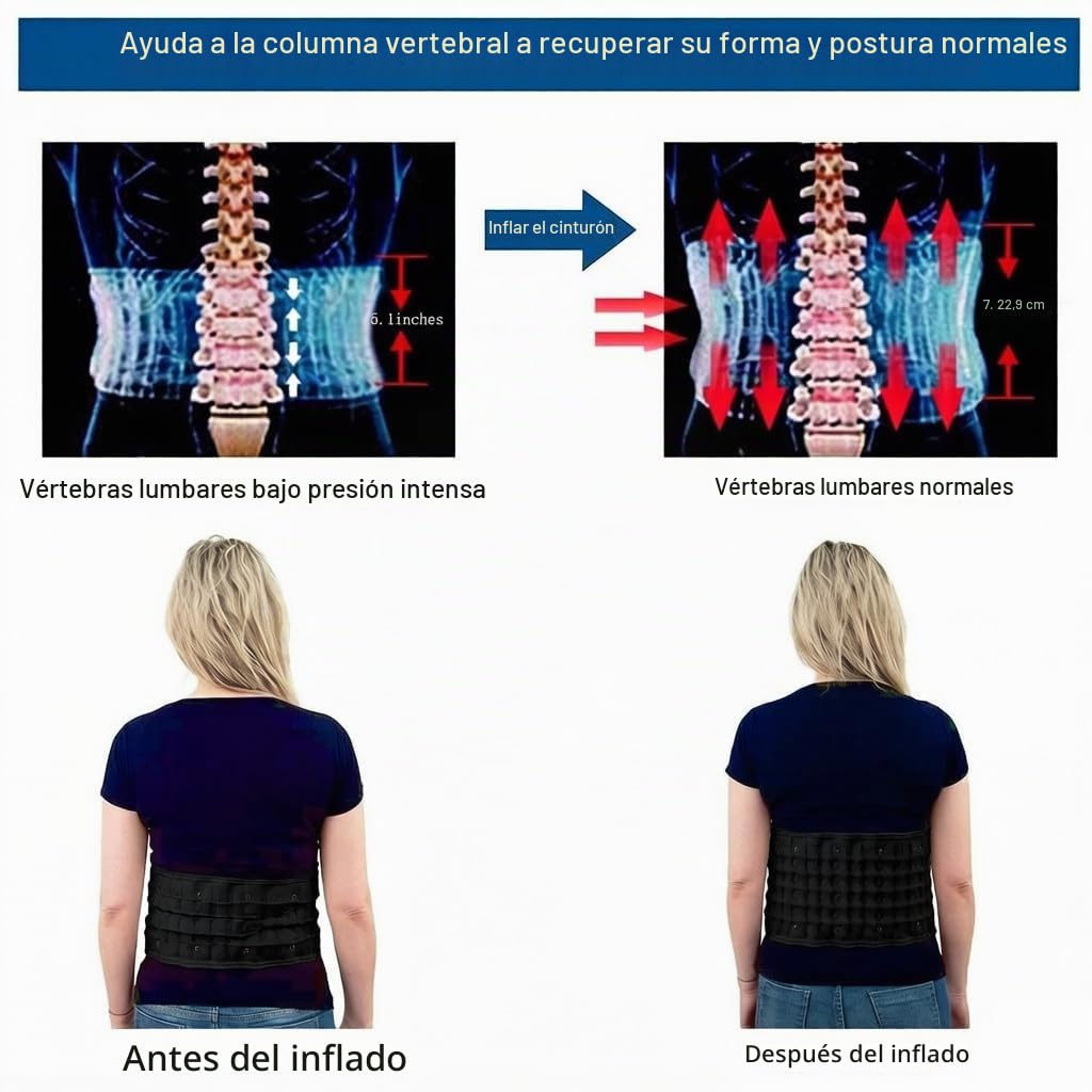 Faja Lumbar Hombre y Mujer,Dispositivo de tracción lumbar,Cinturón de espalda de descompresión lumbar soporte,para alivio del dolor muscular,la prevención de lesiones,Cintura de 29-49" (Black)