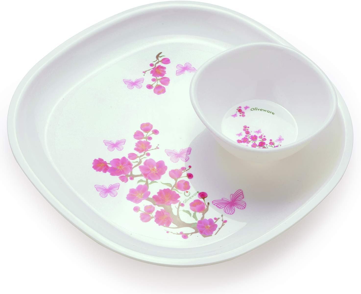 Oliveware Flora Dinner Set | 4 Plates + 4 Bowls | Microwave Safe | Dishwasher Safe | BPA Free | for Heating & Serving | for Breakfast, Lunch, Dinner - Pink