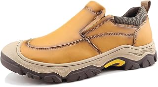 YONGJIA Men's Slip On Waterproof Hiking Work Loafers Leather Non-Slip Outdoor Walking Casual Comfortable Shoes