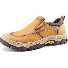 YONGJIA Mens Slip On Waterproof Hiking Work Loafers Leather Non-Slip Outdoor Walking Casual Comfortable Shoes
