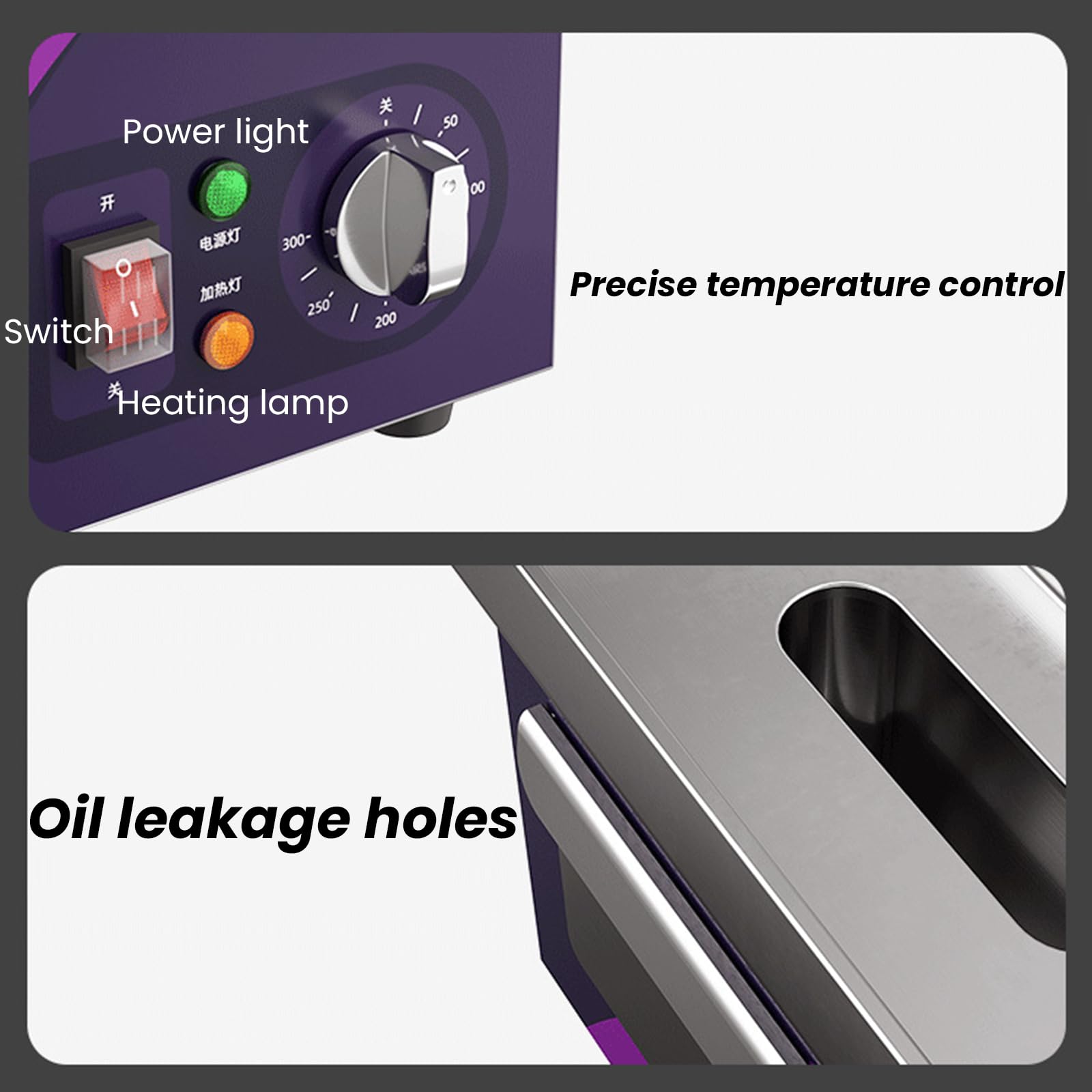 Plancha Eléctrica Profesional para Barbacoa De Acero Inoxidable, 2000W Placa De Parrilla De Hierro Fundido Liso 50-300 ℃ Superficie Calefactora: Lisa, Protector contra Salpicaduras