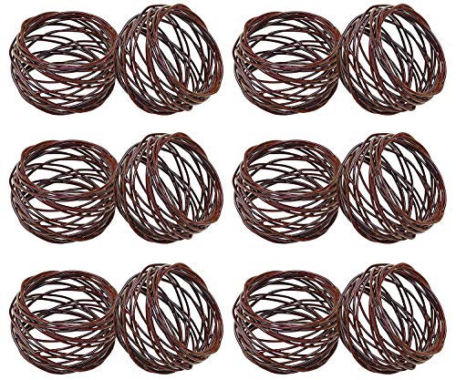 Image of SKAVIJ Handmade Twisted Wire Mesh Napkin Rings Holders Decor Dinner Party Wedding Thanksgiving Christmas Gathering (Brown 12pcs)