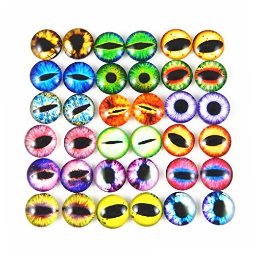 JulieWang 15mm 40pcs Mixed Dragon Eyes Round time gem Cover Glass Cabochon Dome Cameo Pendant Settings