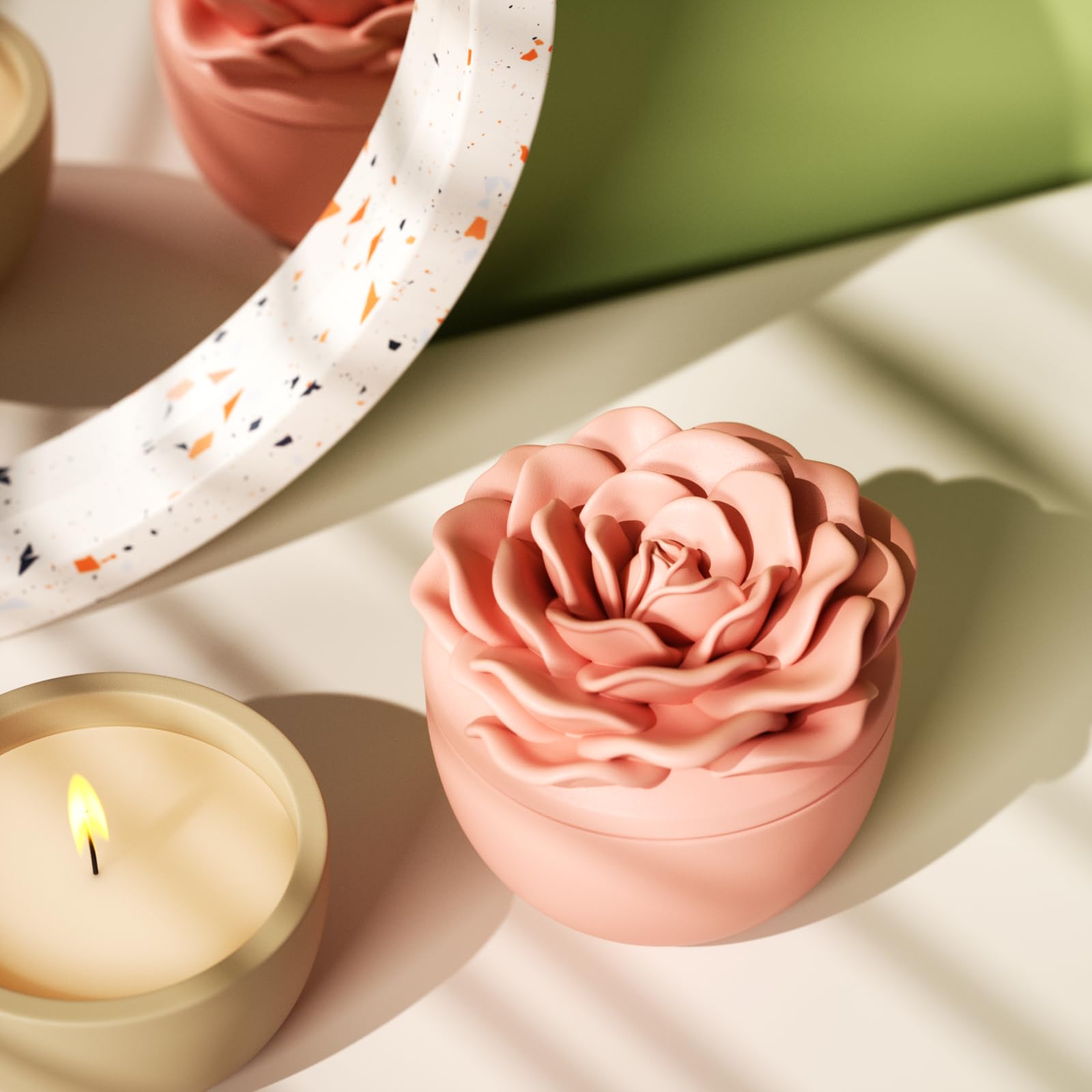 BOOWAN NICOLE Tarros para velas con tapa de flor de rosa y moldes de silicona de 70 ml para rellenar velas Jesmonite, candelabro de yeso para hacer velas artesanía (SH1074+LZ0698)