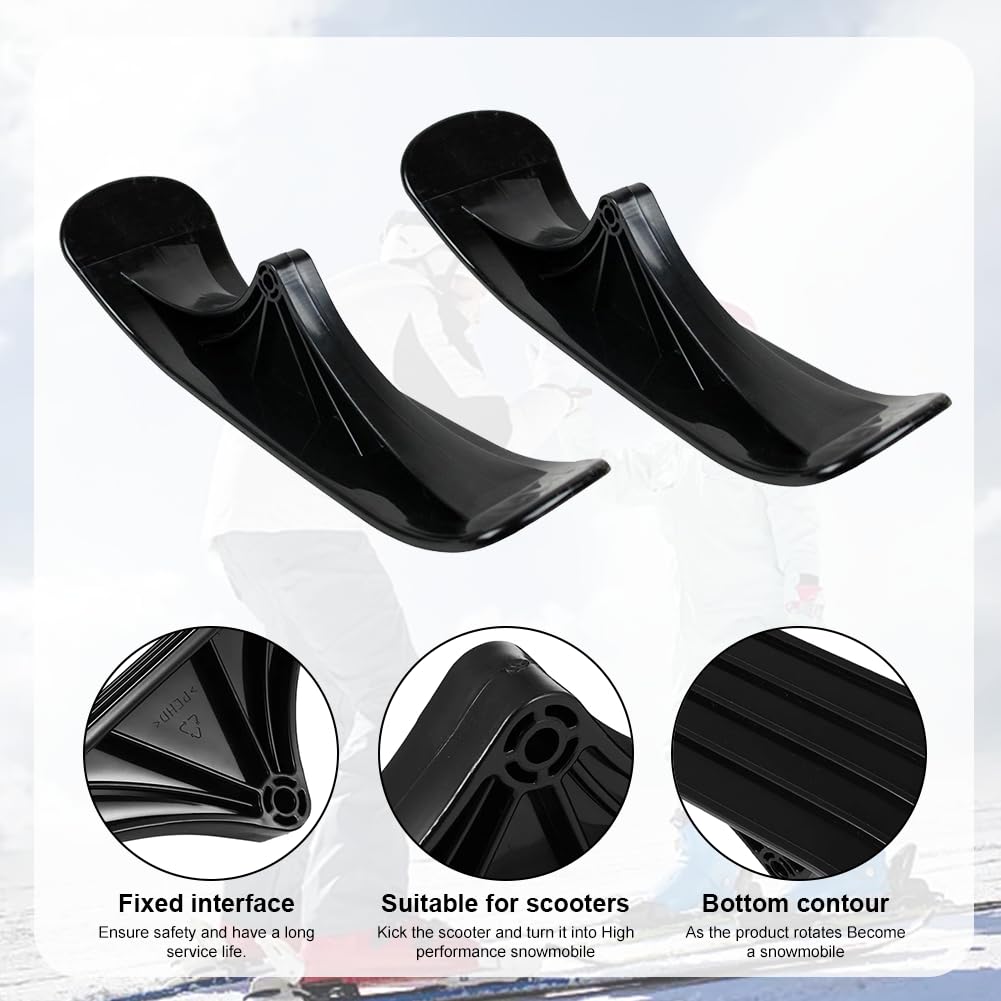 Kit de Trottinette de Ski et de Luge Neige, 1 Paire Kit de Conversion à Ski, Accessoires de Traîneau et Pièces de Rechange pour Planche à Ski d’Enfant, Luge d’Hiver en Plastique Noir