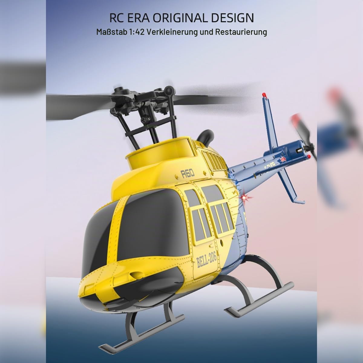 A60 1:42-Maßstab RC Helikopter, BELL206 90-Klasse 2,4G 4-Kanal Einzelrotor-Schwungarmfreier Mini-Ferngesteuerter Hubschrauber Für Erwachsene, Mit Optical-Flow-Höhenhalt (RTF-Version/Grau)
