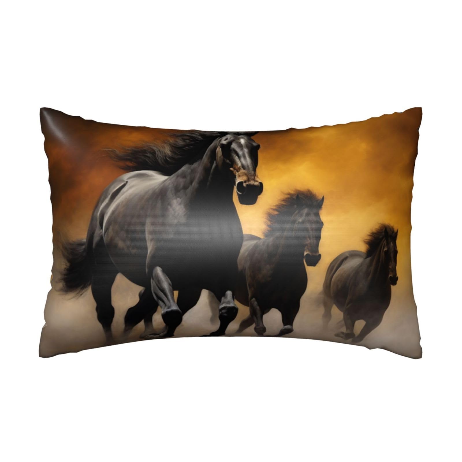 Satin Pillowcase for Hair and Skin, Running Black Horses Pillow Case Queen Size 20x30 Inches, Cooling Silky Pillowcases with Zipper Ultra Smooth and Soft Pillow Cover for Sleeping