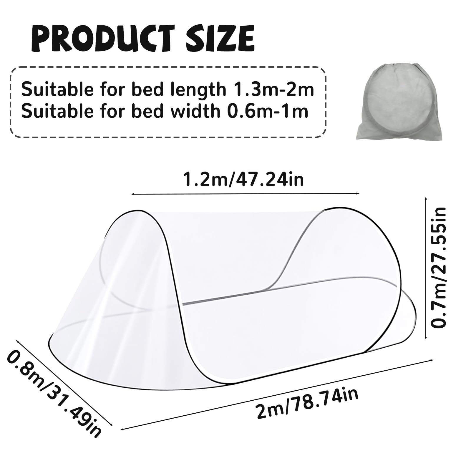 Moustiquaire de lit portable, 200 x 80 x 56 cm, lit moustiquaire familiale, convient pour la maison et le camping