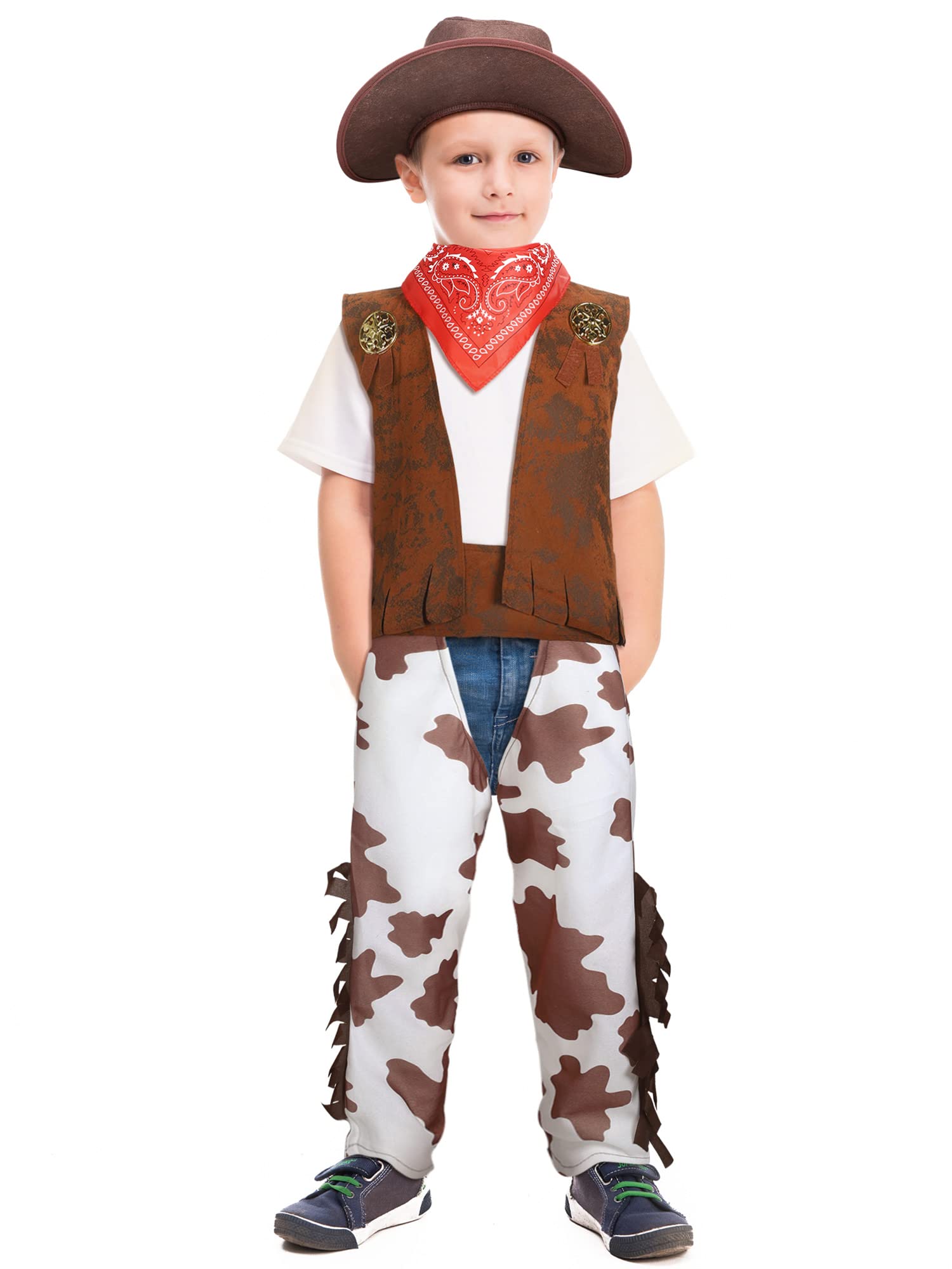 Kids Cowboy Costume Cowboy Outfits for Boys 4 Pcs Halloween Parties Stage Outfits Western Costume for Kids Toddler