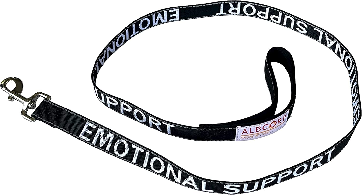 Albcorp Emotional Support Dog Leash 4 FT x 1 Inch – Reflective ESA Leash with Embroidered Emotional Support Lettering, Heavy-Duty Nylon, Padded