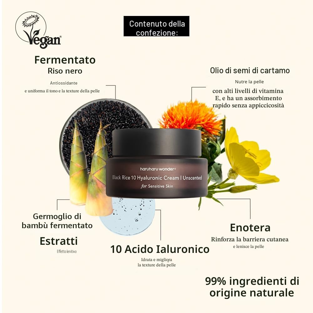 HARUHARU Crema ialuronica di riso nero Wonder (senza profumo) 1,69 fl.oz / 50 ml | Senza profumo per pelli sensibili | Vegan, Cruelty Free, EWG-Green