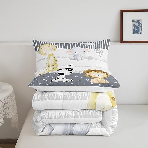Miniatura 5 de Juego de edredón de animales lindos Kawaii, juego de ropa de cama de león para niños, niñas, mujeres, adultos, edredón de cebra y jirafa, juego de