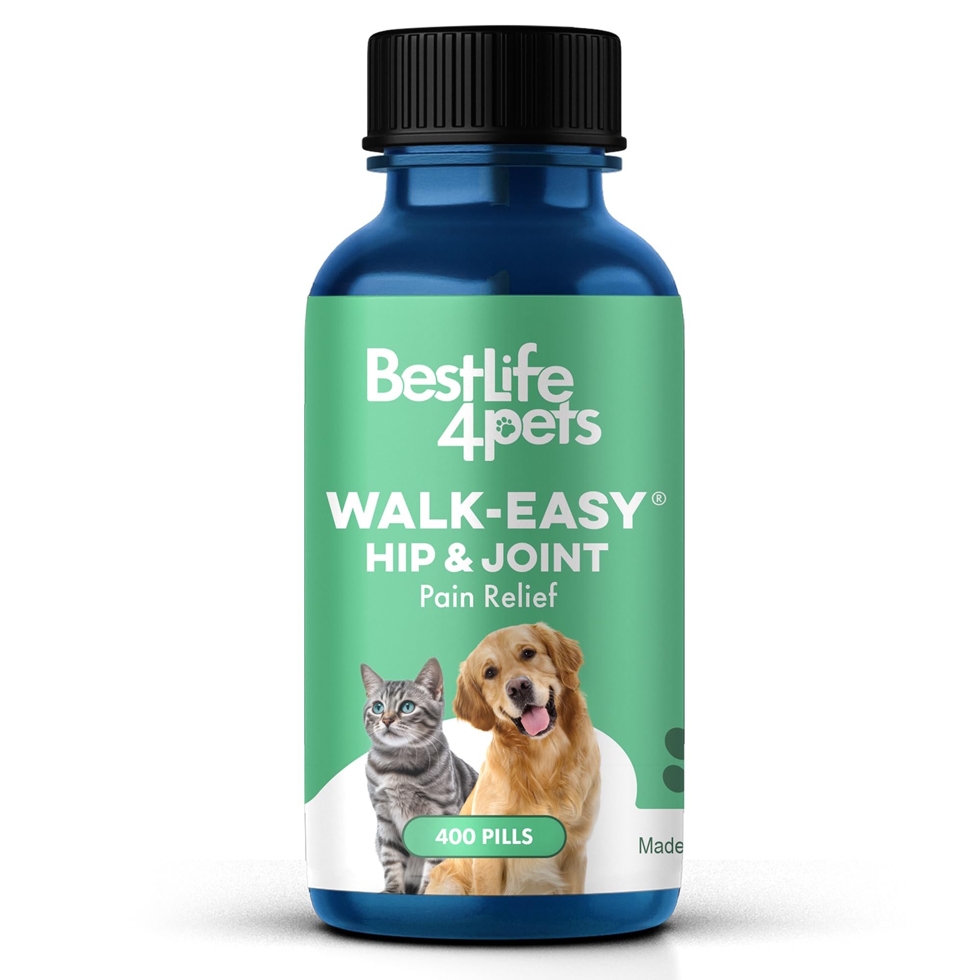 Walk-Easy Cat & Dog Joint Pain Relief, Effective Cat Pain Reliever, Anti Inflammatory & Natural Dog Hip and Joint Supplement Helps with Mobility, Limping, Hip Dysplasia and ACL Tear, 400 Small Pills