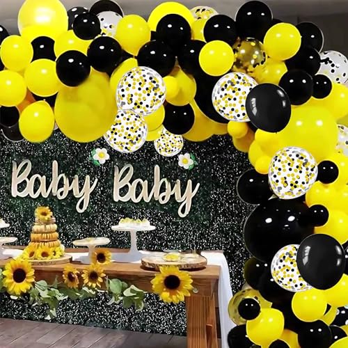 Image of 50Pcs 12inch Yellow and Black Party Balloons with Yellow Black Confetti Balloons for Birthday, Baby Shower,Family Parties,Graduation Engagement Decoration