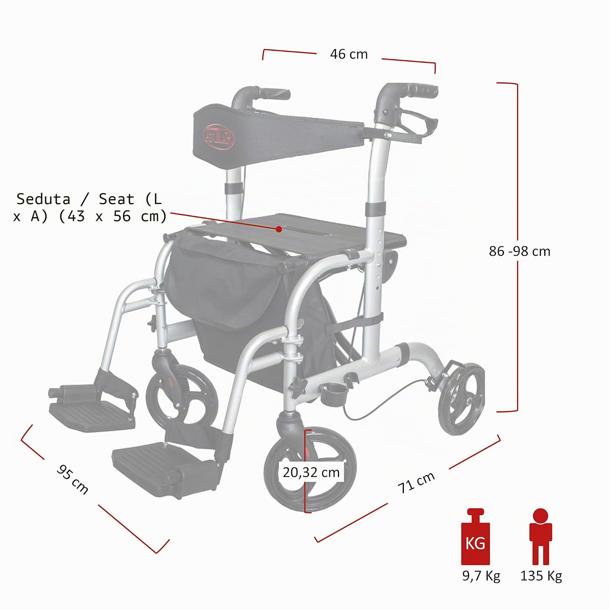 Antar AT51005 Alluminio Trasporti Camminatore 9.80 kg, Nero