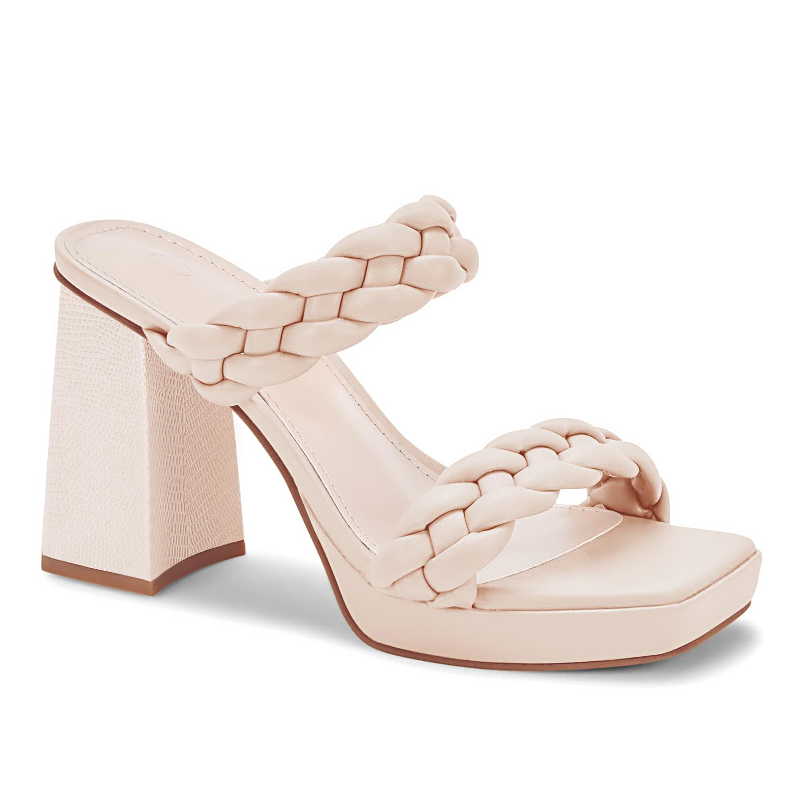 Coutgo Womens Platform Heels Chunky Heel Braided Heeled Sandals Slip on High Mules Party Summer Dress Shoes